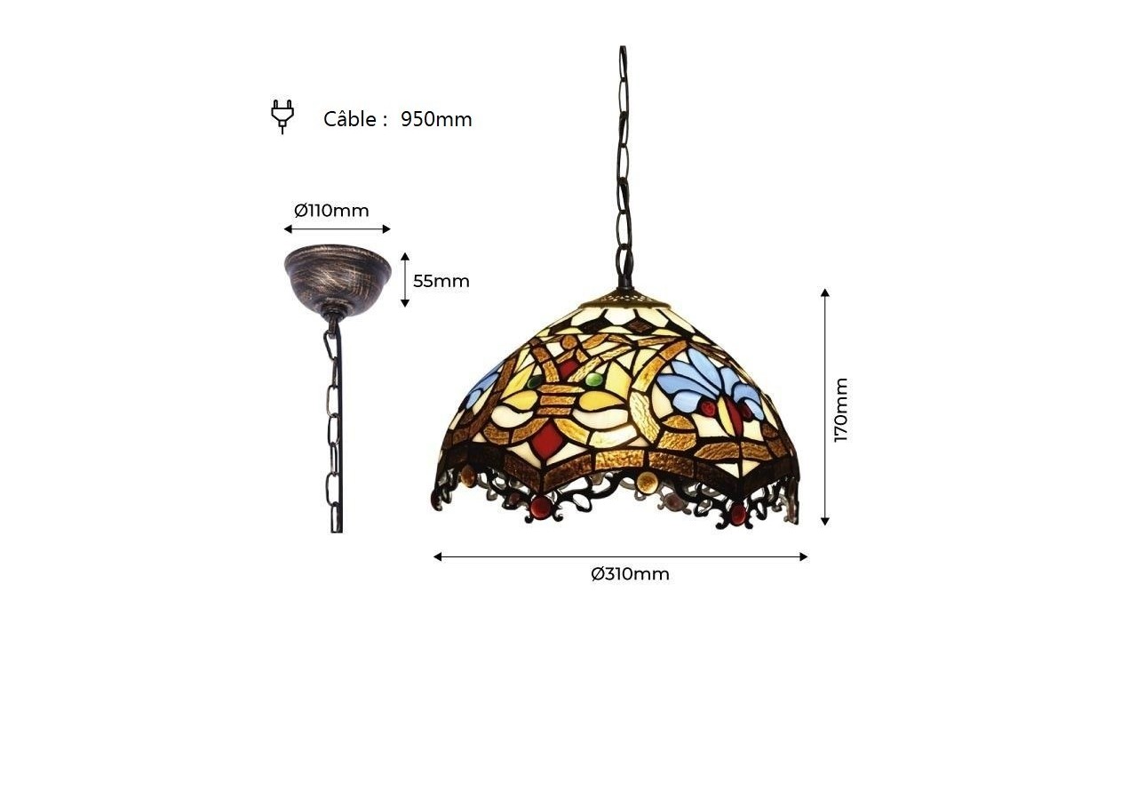 Suspension d'inspiration Tiffany avec mosaïque florale en verre - L3078 - Barcelona LED
