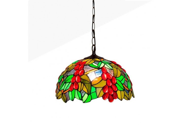 Suspension d'inspiration Tiffany avec mosaïque florale en verre - L3079 - Barcelona LED