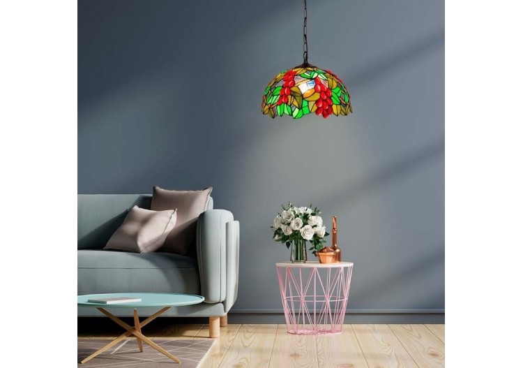 Suspension d'inspiration Tiffany avec mosaïque florale en verre - L3079 - Barcelona LED 2