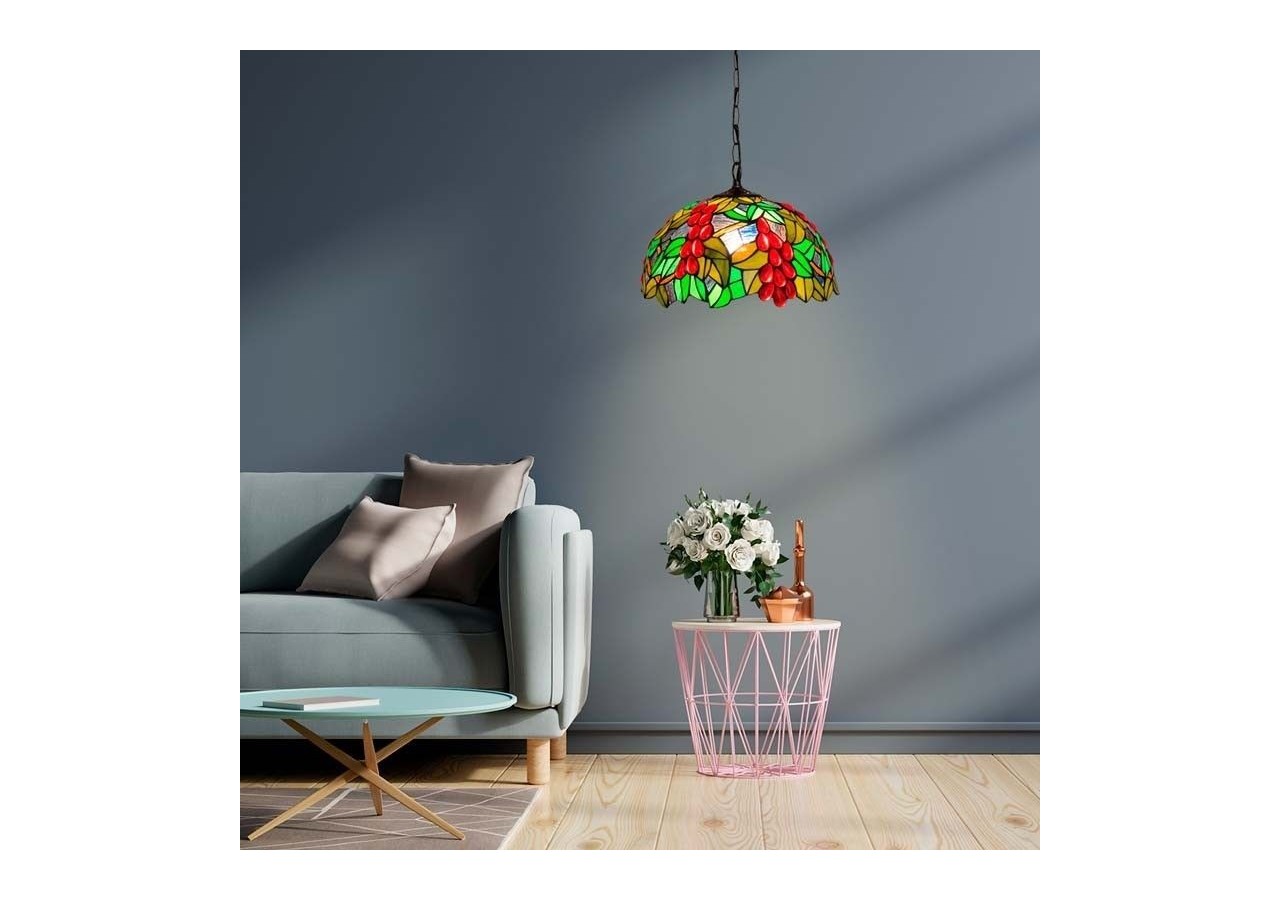 Suspension d'inspiration Tiffany avec mosaïque florale en verre - L3079 - Barcelona LED