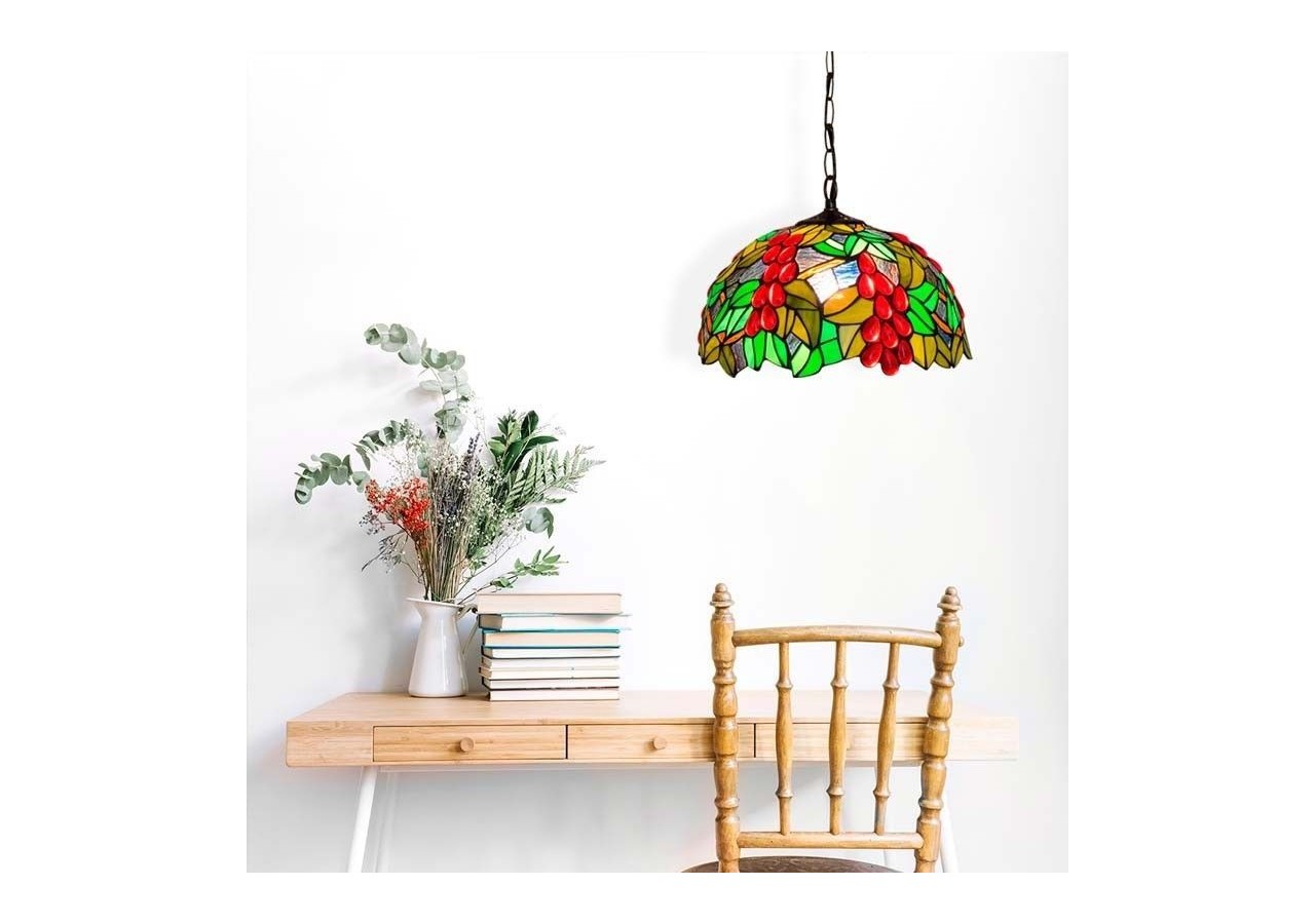 Suspension d'inspiration Tiffany avec mosaïque florale en verre - L3079 - Barcelona LED