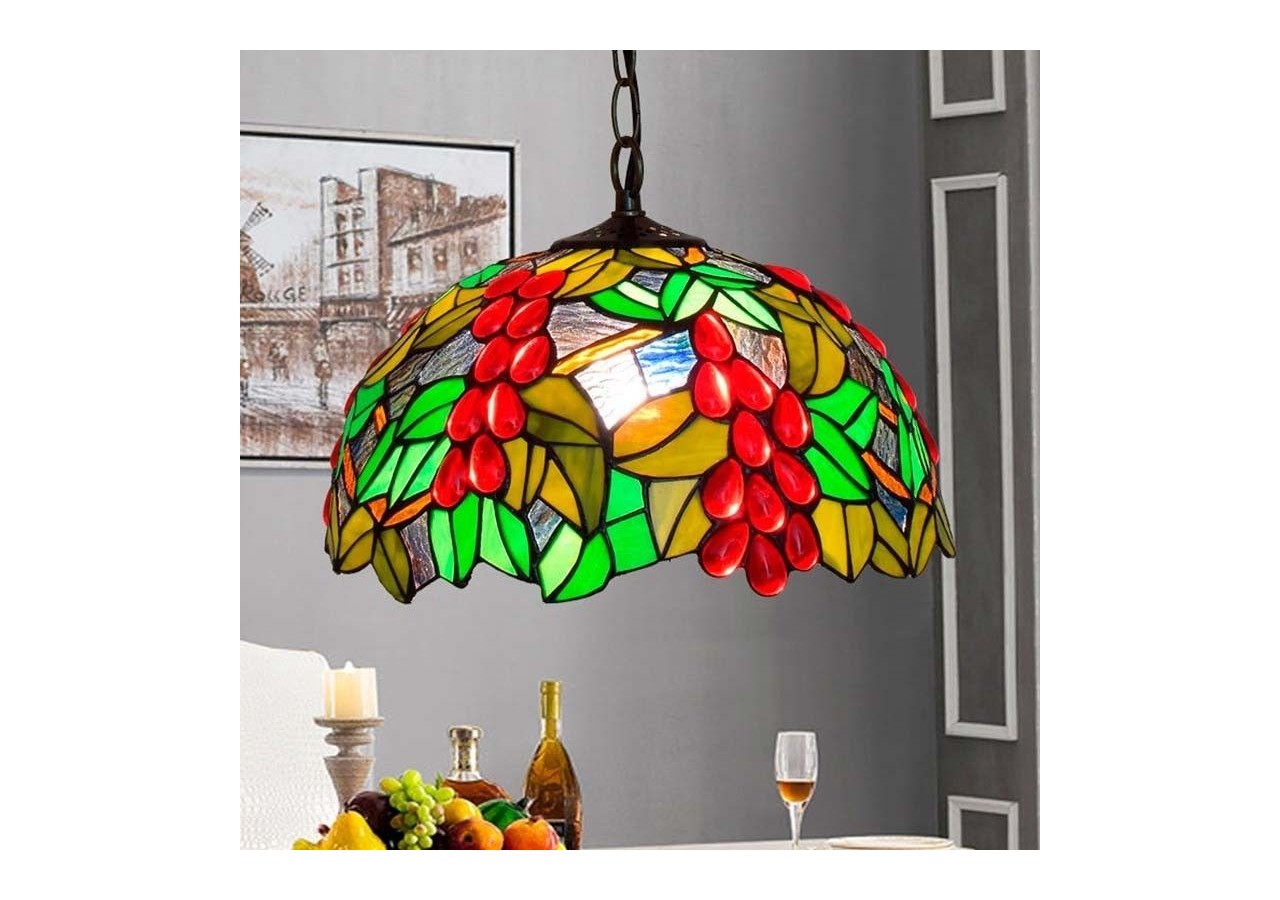 Suspension d'inspiration Tiffany avec mosaïque florale en verre - L3079 - Barcelona LED