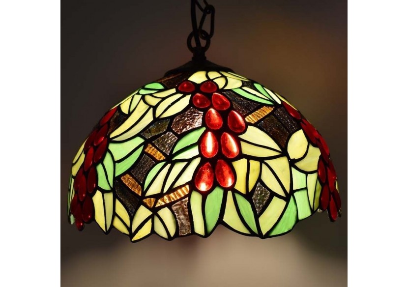 Suspension d'inspiration Tiffany avec mosaïque florale en verre - L3079 - Barcelona LED