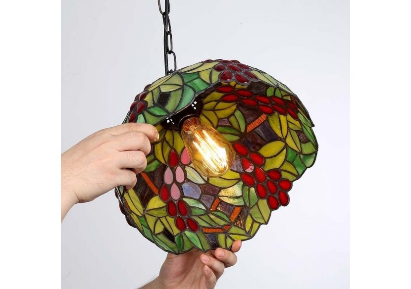 Suspension d'inspiration Tiffany avec mosaïque florale en verre - L3079 - Barcelona LED
