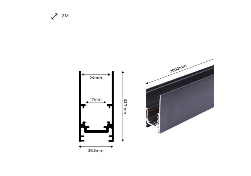 Rail magnétique en saillie 20mm 48V 2 mètres - CMS-200-N - Barcelona LED