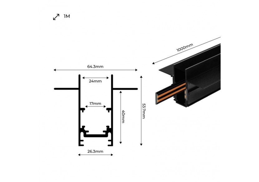 Rail magnétique encastré 20mm 48V 1 mètre - CME-100-N - Barcelona LED