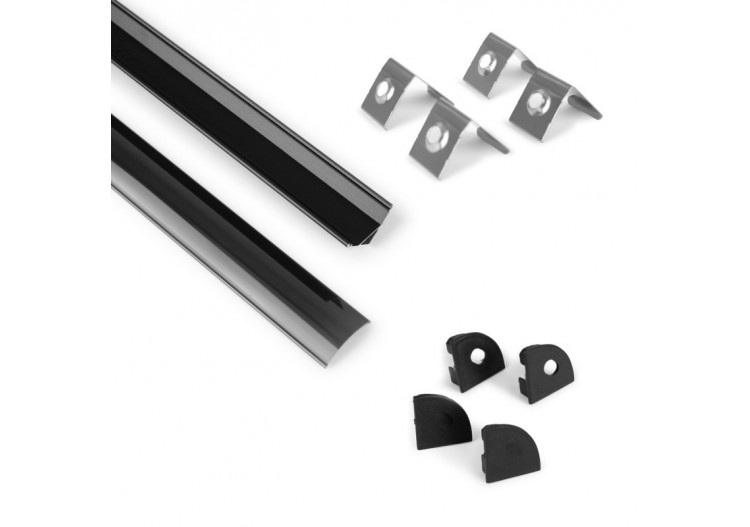 Profilé d'angle en aluminium avec diffuseur, 4 embouts et 4 clips-Ruban LED jusqu'à 12 mm-2 mètres - PXG-1616-N - Barcelona LED