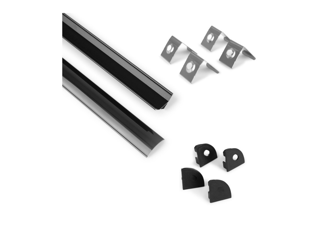 Profilé d'angle en aluminium avec diffuseur, 4 embouts et 4 clips-Ruban LED jusqu'à 12 mm-2 mètres - PXG-1616-N - Barcelona LED