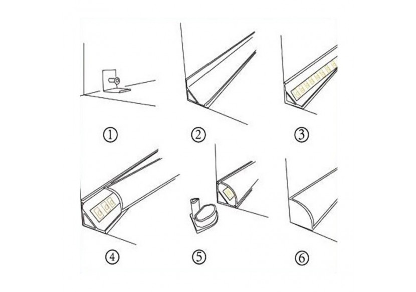 Profilé d'angle en aluminium avec diffuseur, 4 embouts et 4 clips-Ruban LED jusqu'à 12 mm-2 mètres - PXG-1616-N - Barcelona LED