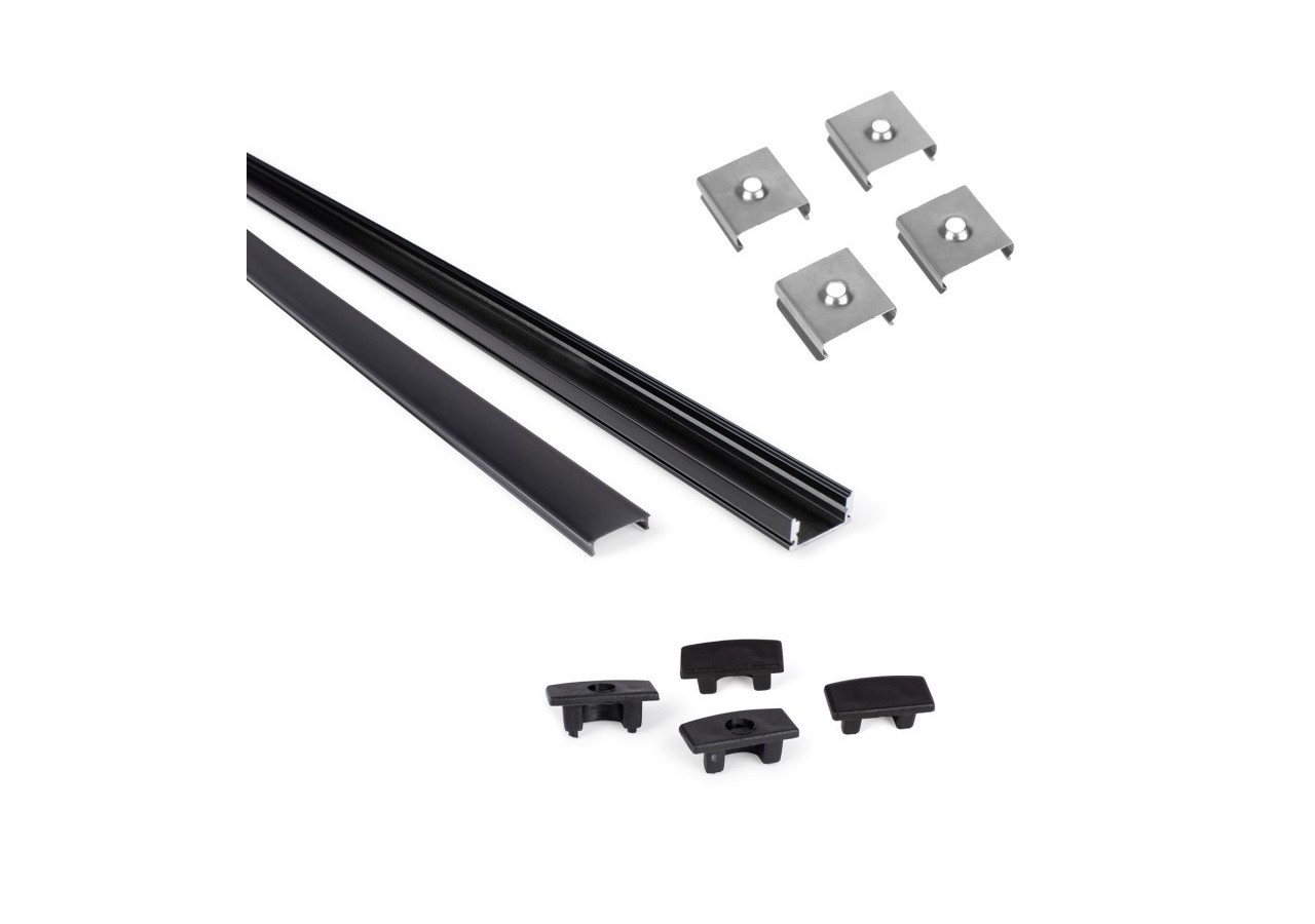 Profilé de surface en aluminium 2m avec diffuseur, 4 embouts 4 agrafes-Ruban LED jusqu'à 12 mm - PXG-204-N - Barcelona LED