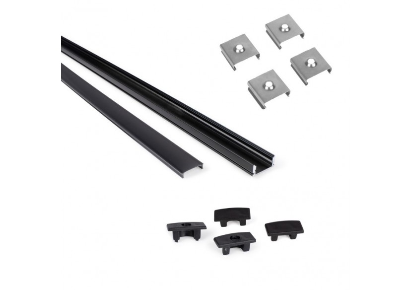 Profilé de surface en aluminium 2m avec diffuseur, 4 embouts 4 agrafes-Ruban LED jusqu'à 12 mm - PXG-204-N - Barcelona LED