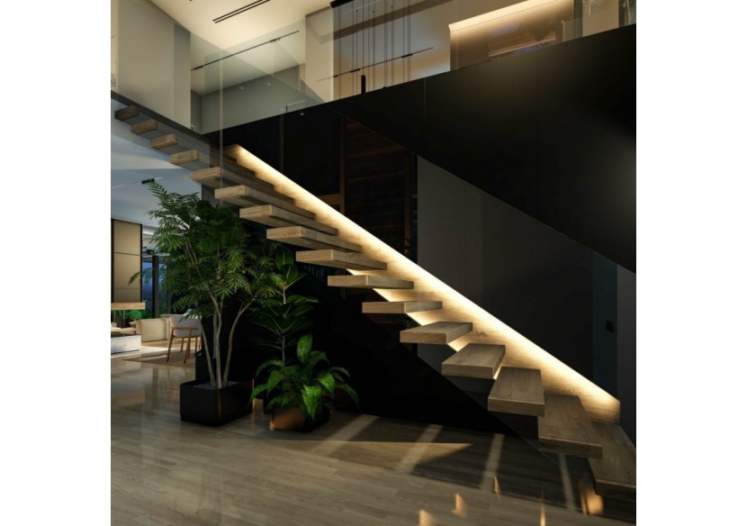 Profilé de surface en aluminium 2m avec diffuseur, 4 embouts 4 agrafes-Ruban LED jusqu'à 12 mm - PXG-204-N - Barcelona LED