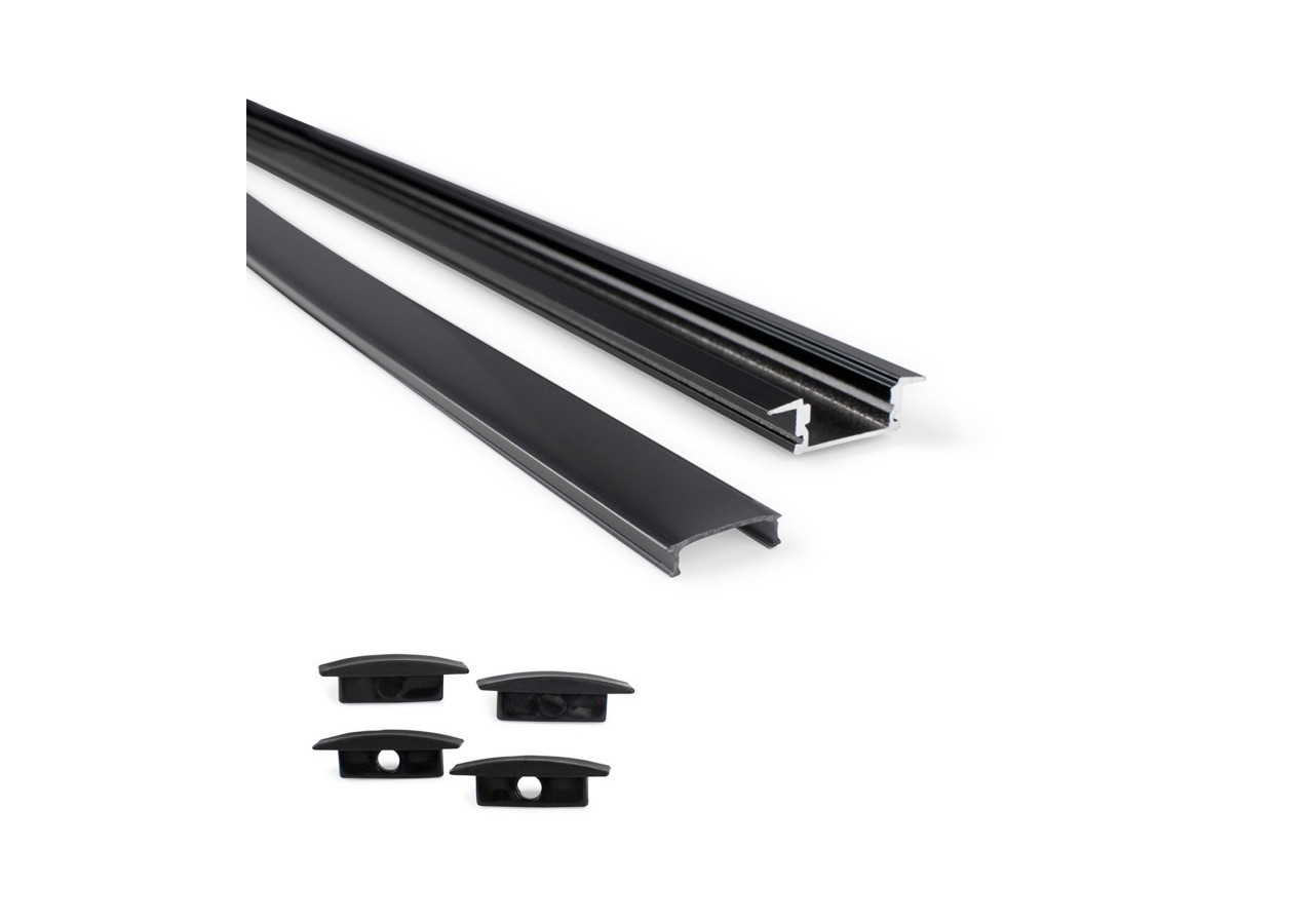 Profilé encastrable en aluminium avec diffuseur et 4 embouts-Ruban LED jusqu'à 12 mm-2 mètres - PXG-205-N - Barcelona LED