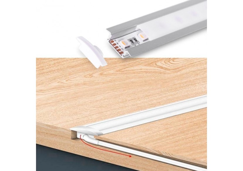 Profilé encastrable en aluminium avec diffuseur et 4 embouts-Ruban LED jusqu'à 12 mm-2 mètres - PXG-205-N - Barcelona LED