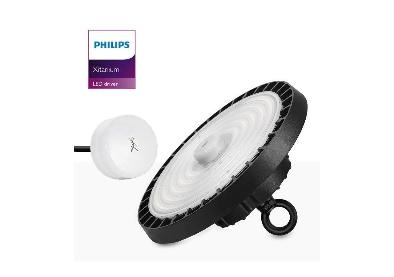 Cloche industrielle avec détecteur de mouvement 200W-Driver Philips-IP65 - K8137-200-5K-S - Barcelona LED