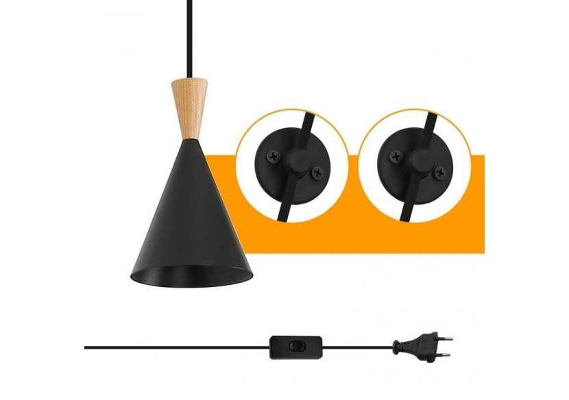 Suspension scandinave en métal et bois avec prise "Lima" - LN3012-EU-N - Barcelona LED