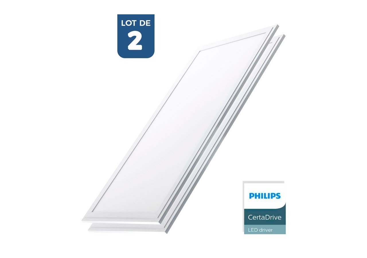 Lot de 2-Panneau LED 120x30 extra-plat-Driver Philips-44W-UGR19 - K5236-2-BN - Barcelona LED