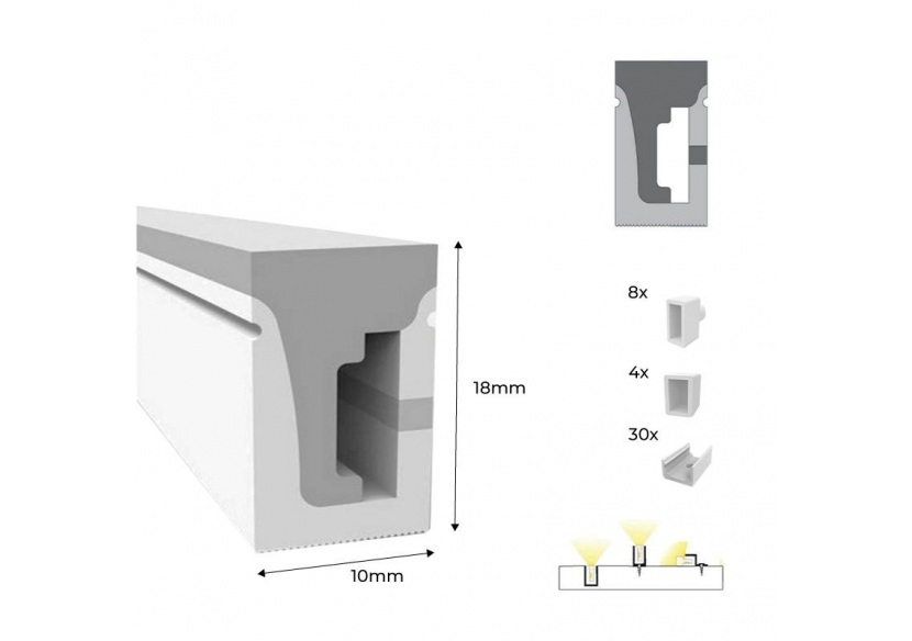 Néon LED flexible 24V DC-10x18mm-10 mètres-Kit complet-11W/m-IP67-À courbure latérale - N1018-10M-BF - Barcelona LED