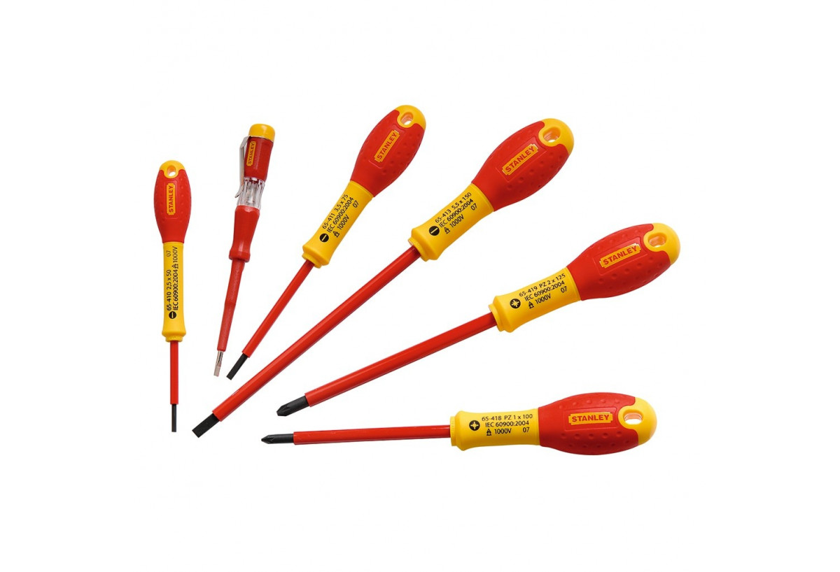 Tournevis Isoles 1000V Elec + Pozi + Testeur - Jeu De 6Pcs Fatmax - Fatmax : Confort'Mat