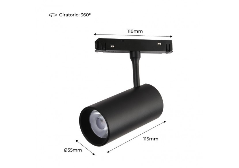 Spot LED sur rail magnétique 48V-18W-Noir - PMC-18W-N-BC - Barcelona LED