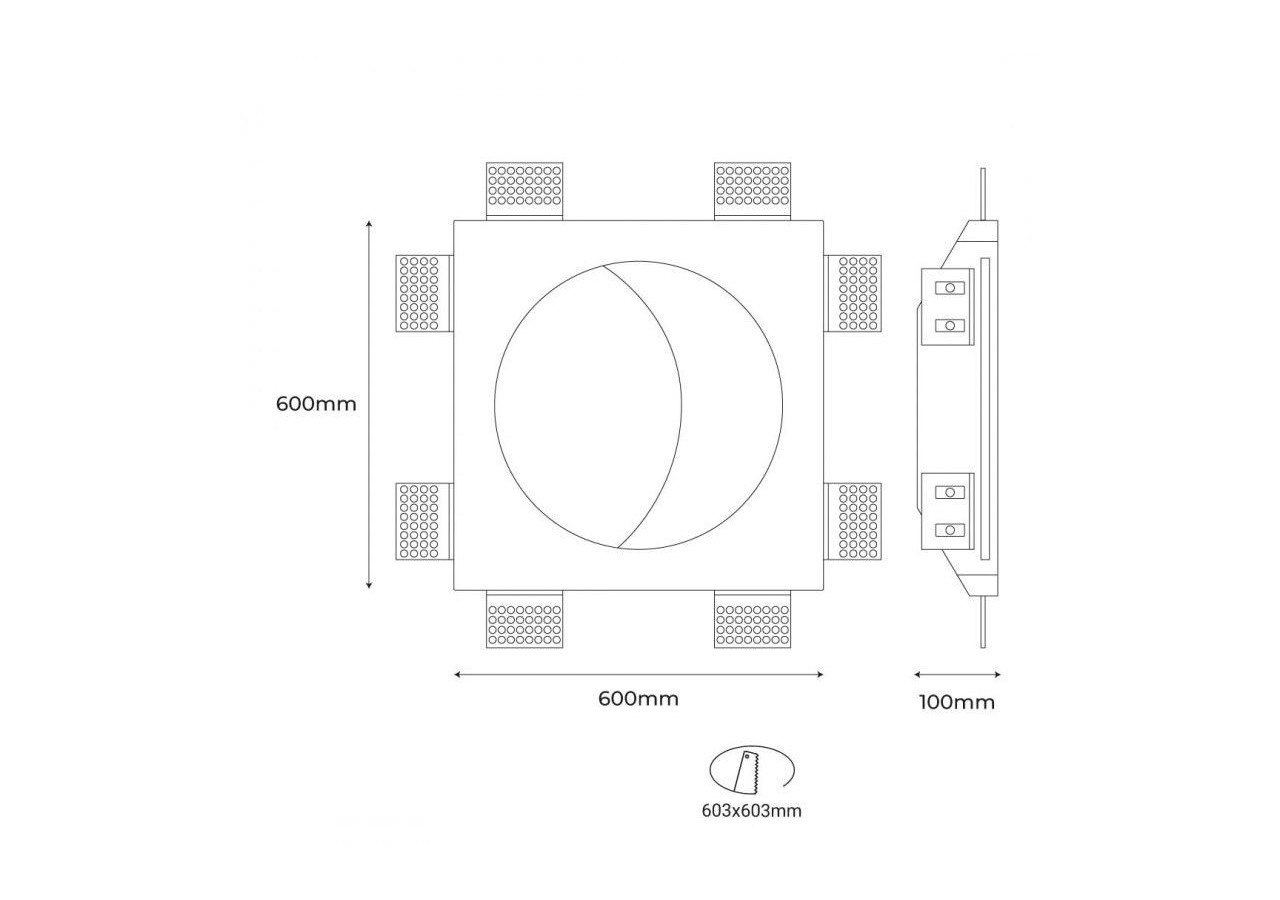 Spot encastrable en plâtre "SIDEREUS" en forme de lune-600x600 mm-17 W - B279-L - Barcelona LED