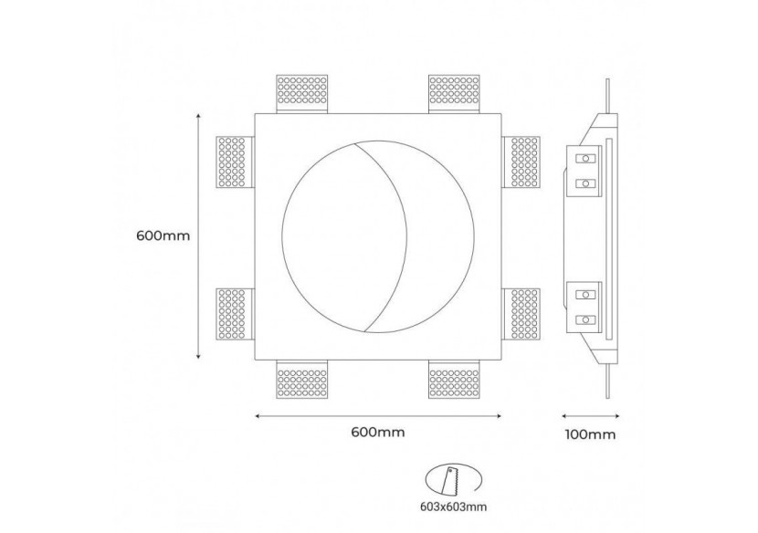 Spot encastrable en plâtre "SIDEREUS" en forme de lune-600x600 mm-17 W - B279-L - Barcelona LED