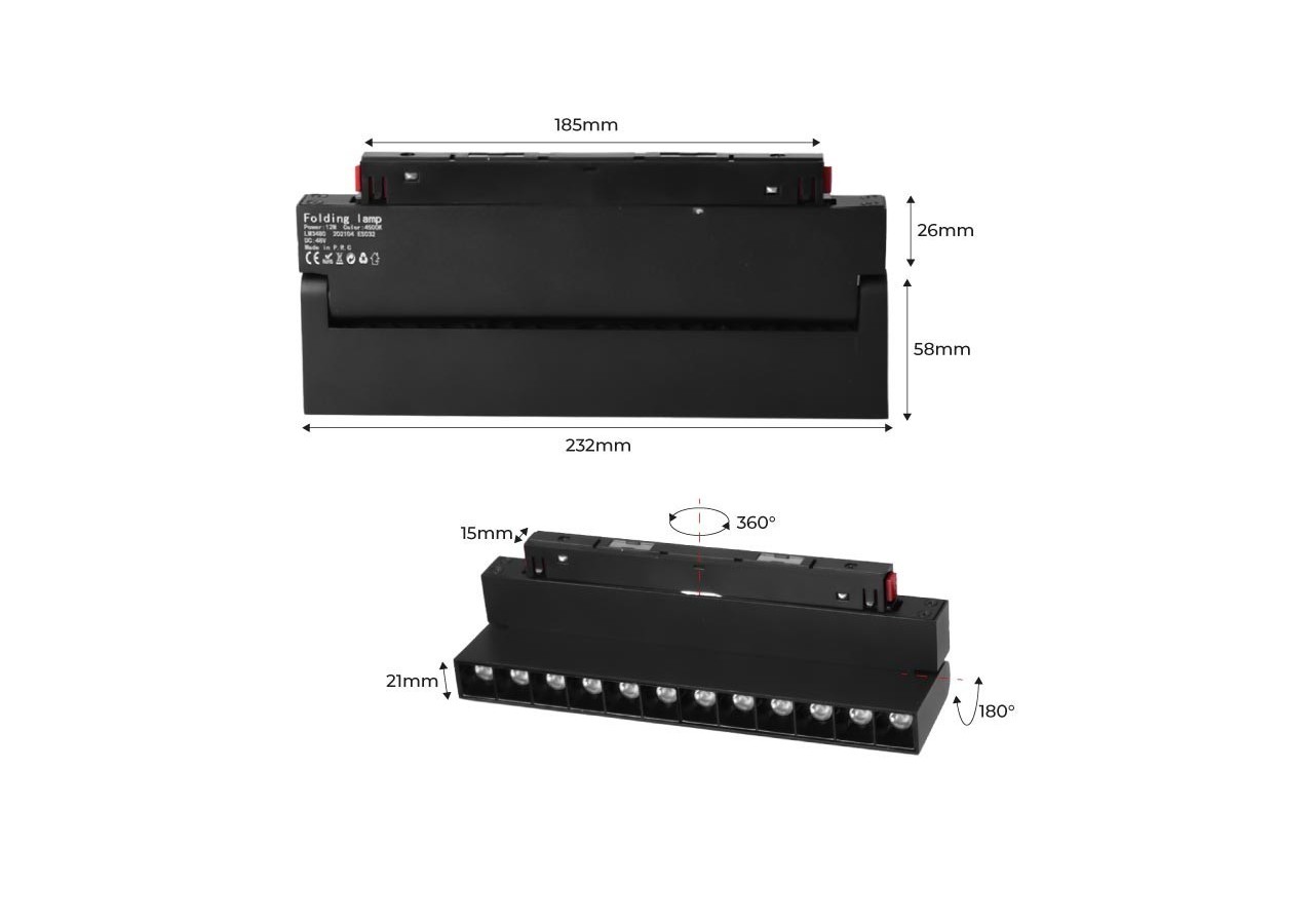 Spot LED linéaire orientable sur rail magnétique 48V-12W-UGR16 - LM3480 - Barcelona LED