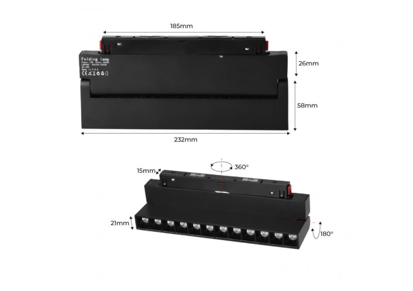 Spot LED linéaire orientable sur rail magnétique 48V-12W-UGR16 - LM3480 - Barcelona LED