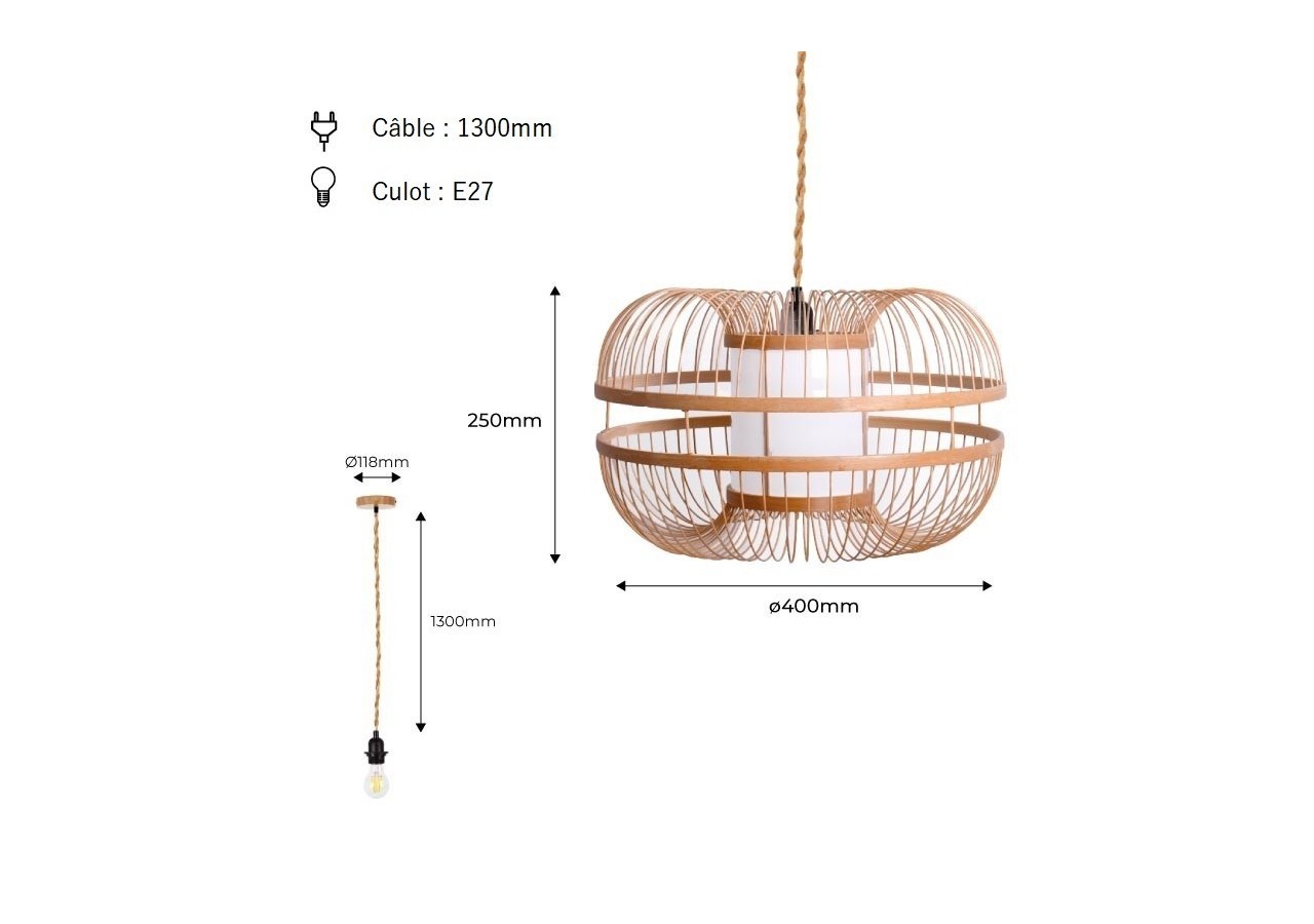 Suspension japonaise en bambou "Kaizen" - K179-CU - Barcelona LED