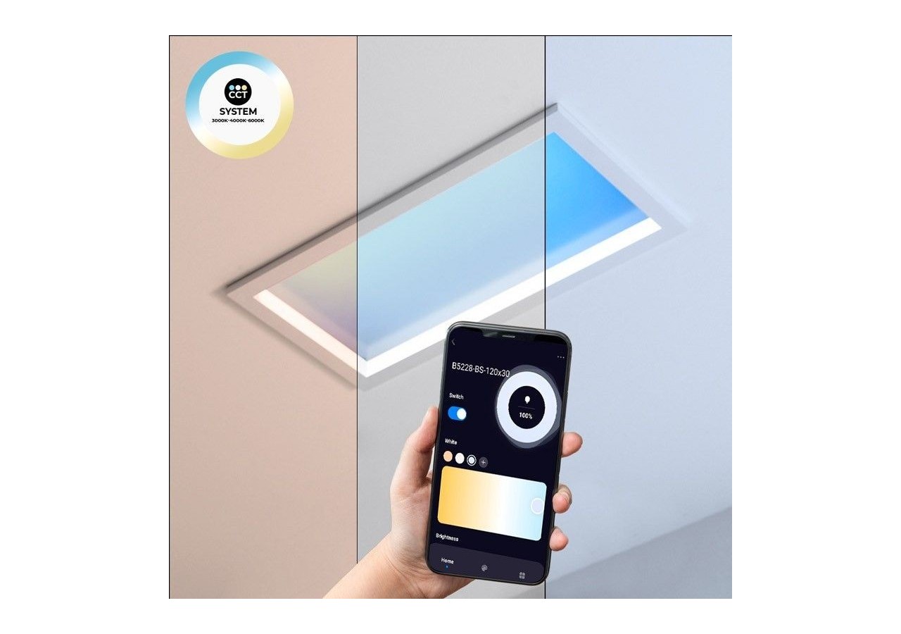 Panneau LED "Blue Skylight" SMART-Effet de ciel-Daylight-100W-120x30cm - B5228-BS-120X30-S - Barcelona LED