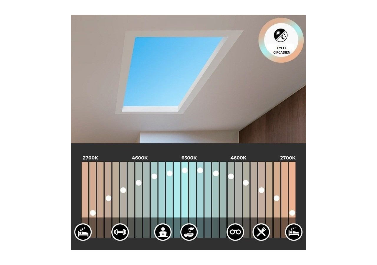 Panneau LED "Blue Skylight" SMART-Effet de ciel-Daylight-100W-120x30cm - B5228-BS-120X30-S - Barcelona LED