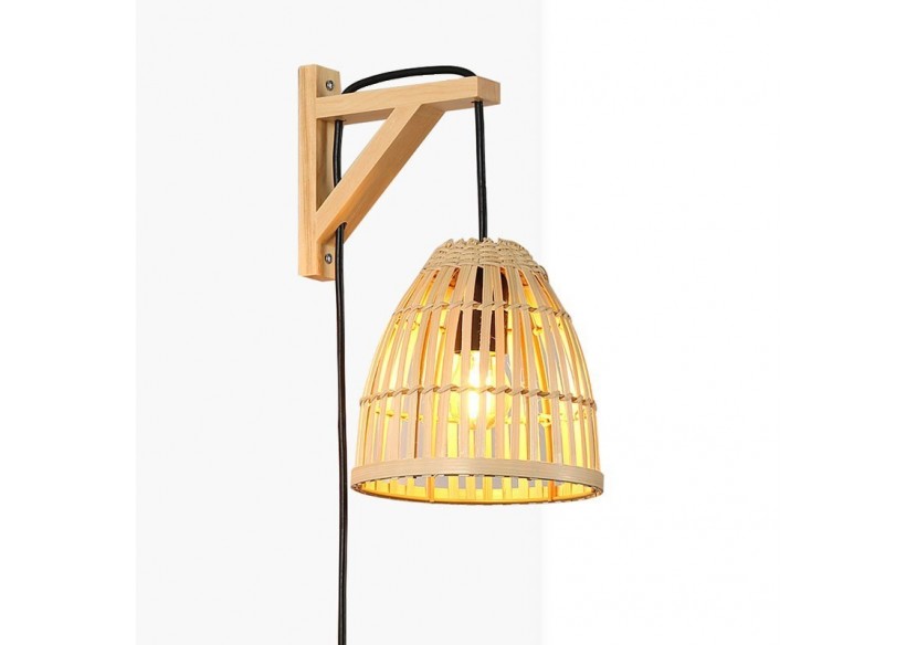 Applique murale en bois avec abat-jour en bambou "CESTA" - LN125-N - Barcelona LED