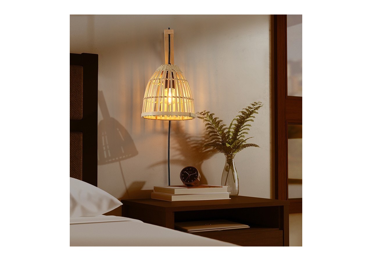 Applique murale en bois avec abat-jour en bambou "CESTA" - LN125-N - Barcelona LED