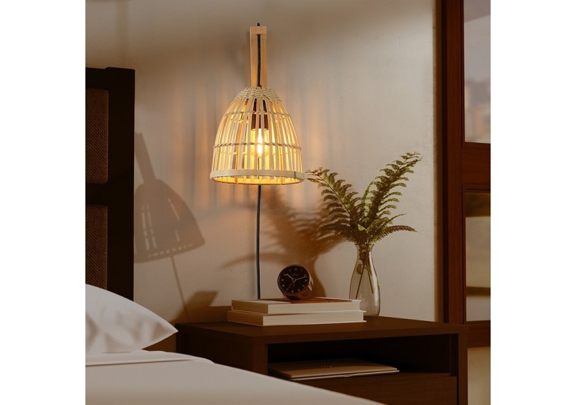 Applique murale en bois avec abat-jour en bambou "CESTA" - LN125-N - Barcelona LED