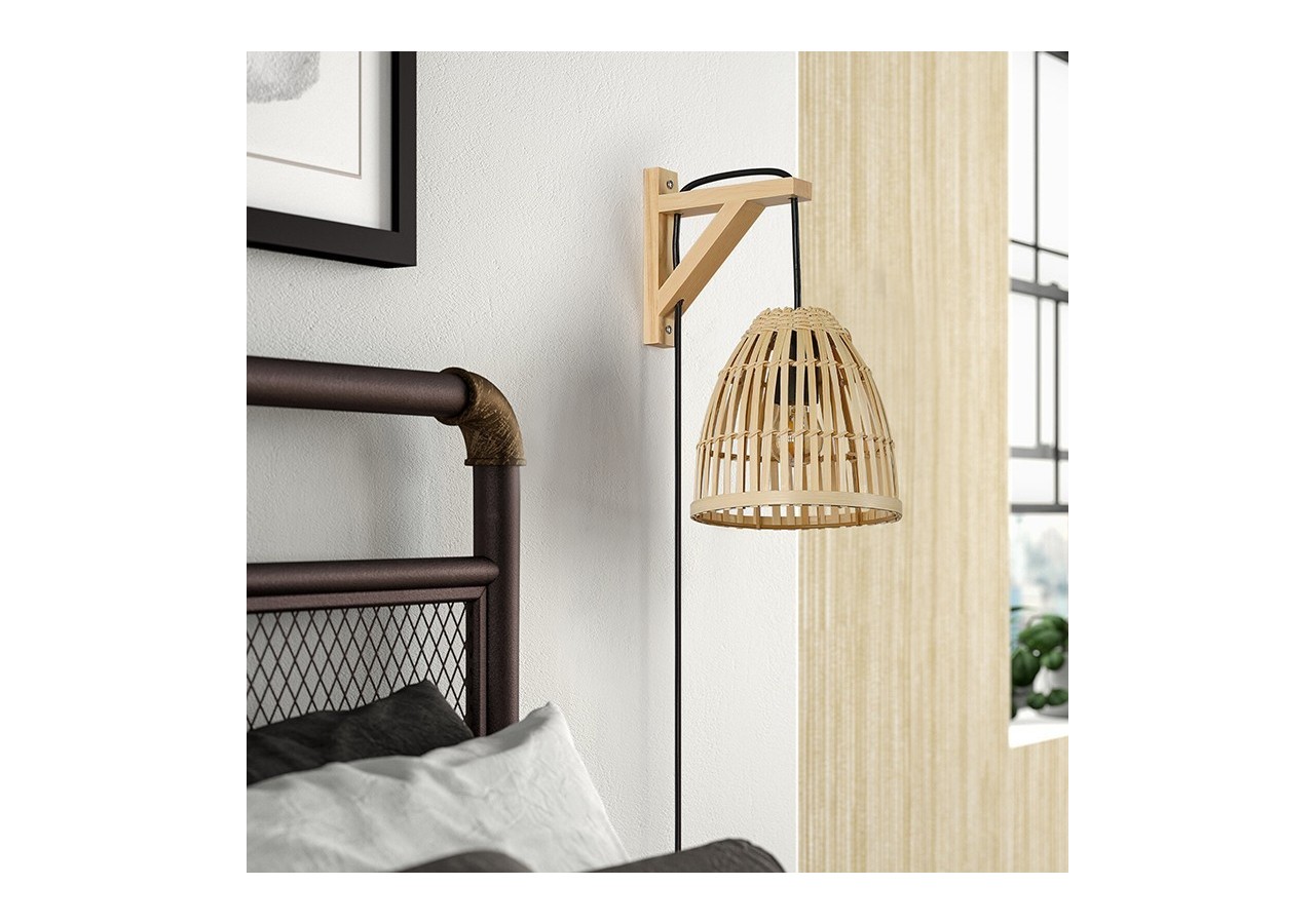Applique murale en bois avec abat-jour en bambou "CESTA" - LN125-N - Barcelona LED