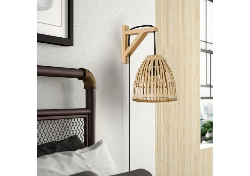 Applique murale en bois avec abat-jour en bambou "CESTA" - LN125-N - Barcelona LED