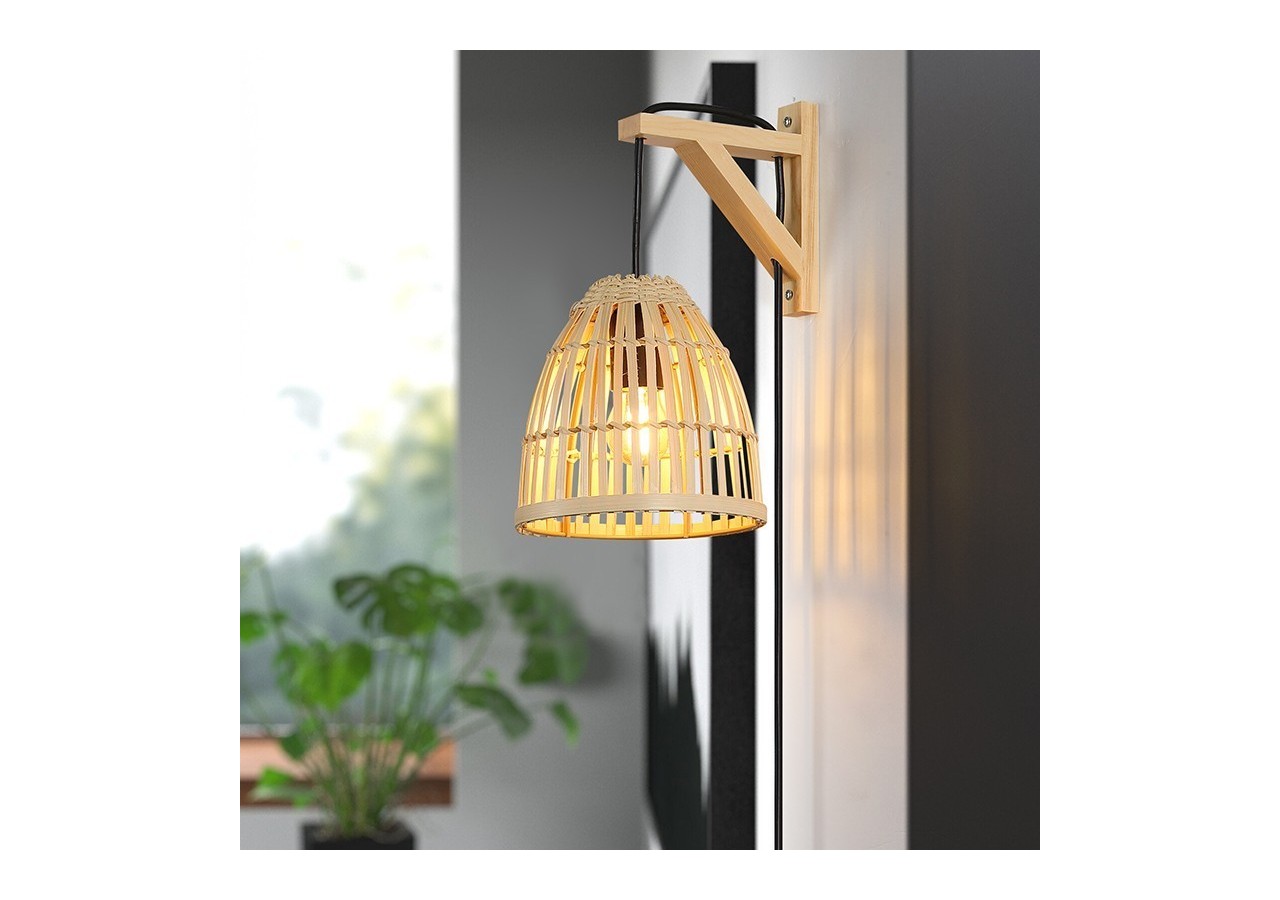 Applique murale en bois avec abat-jour en bambou "CESTA" - LN125-N - Barcelona LED