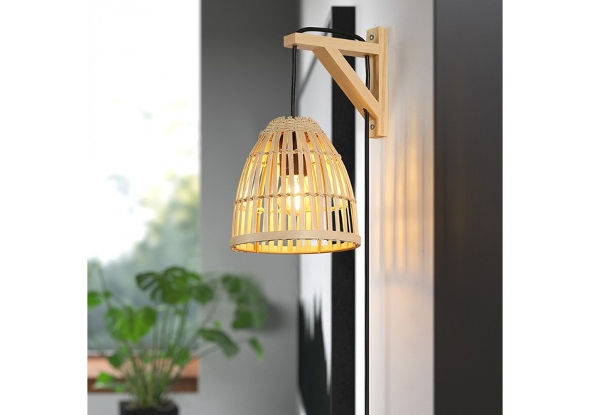 Applique murale en bois avec abat-jour en bambou "CESTA" - LN125-N - Barcelona LED