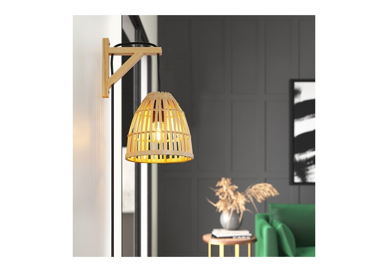 Applique murale en bois avec abat-jour en bambou "CESTA" - LN125-N - Barcelona LED