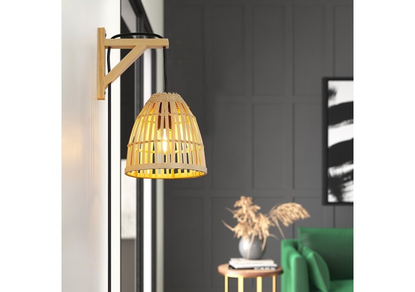 Applique murale en bois avec abat-jour en bambou "CESTA" - LN125-N - Barcelona LED