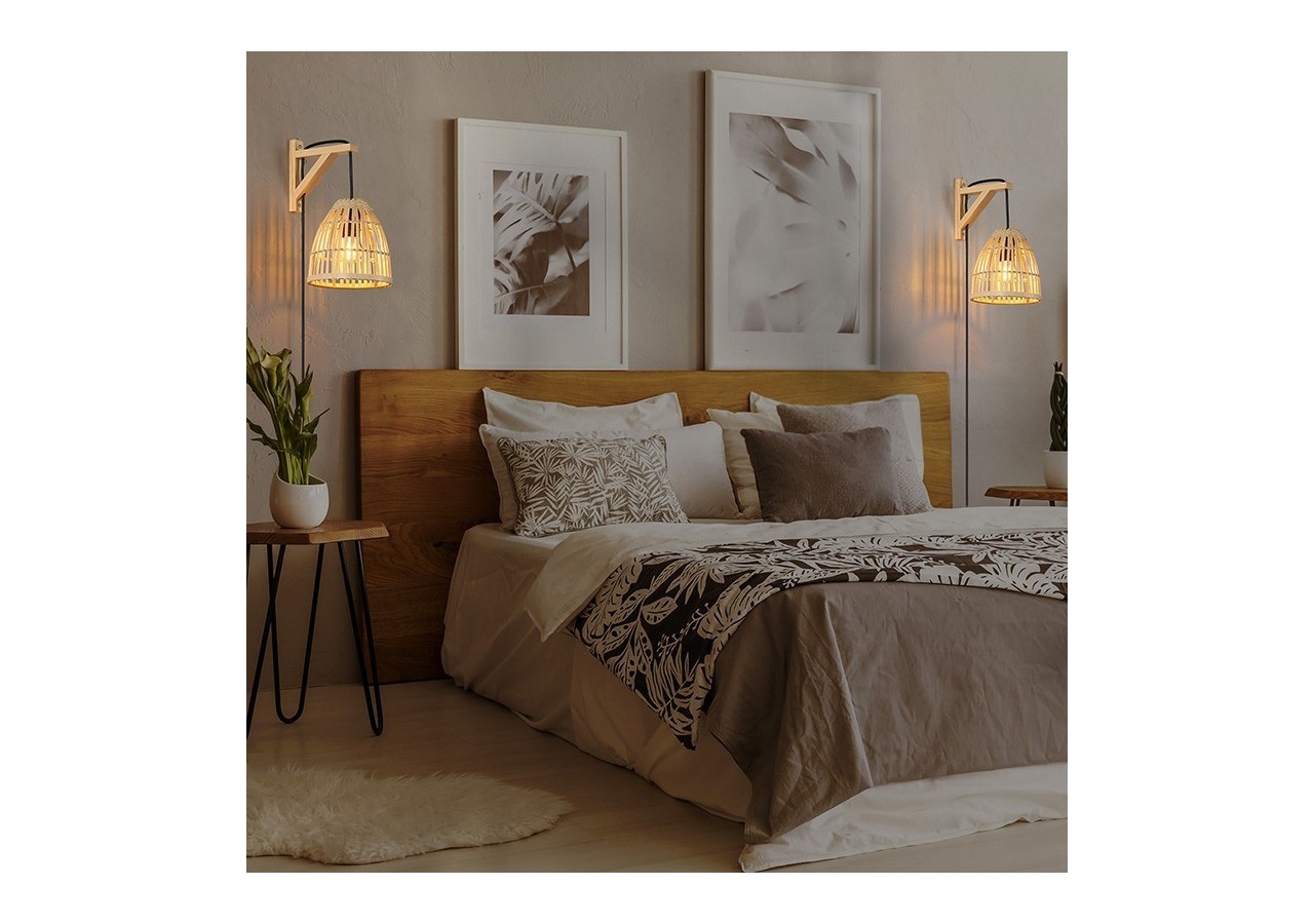 Applique murale en bois avec abat-jour en bambou "CESTA" - LN125-N - Barcelona LED