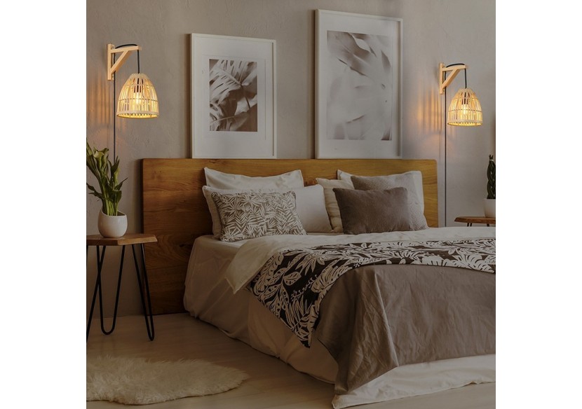 Applique murale en bois avec abat-jour en bambou "CESTA" - LN125-N - Barcelona LED
