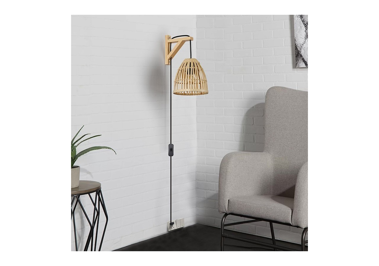 Applique murale en bois avec abat-jour en bambou "CESTA" - LN125-N - Barcelona LED