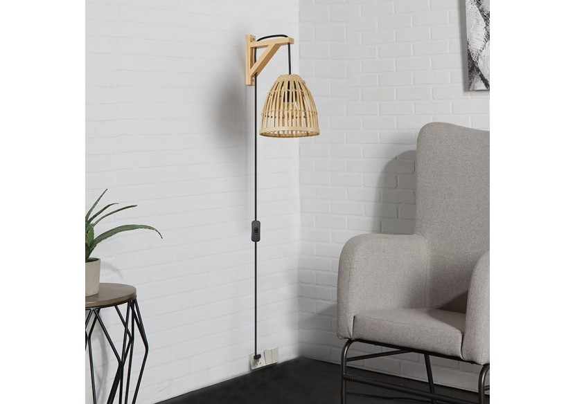 Applique murale en bois avec abat-jour en bambou "CESTA" - LN125-N - Barcelona LED