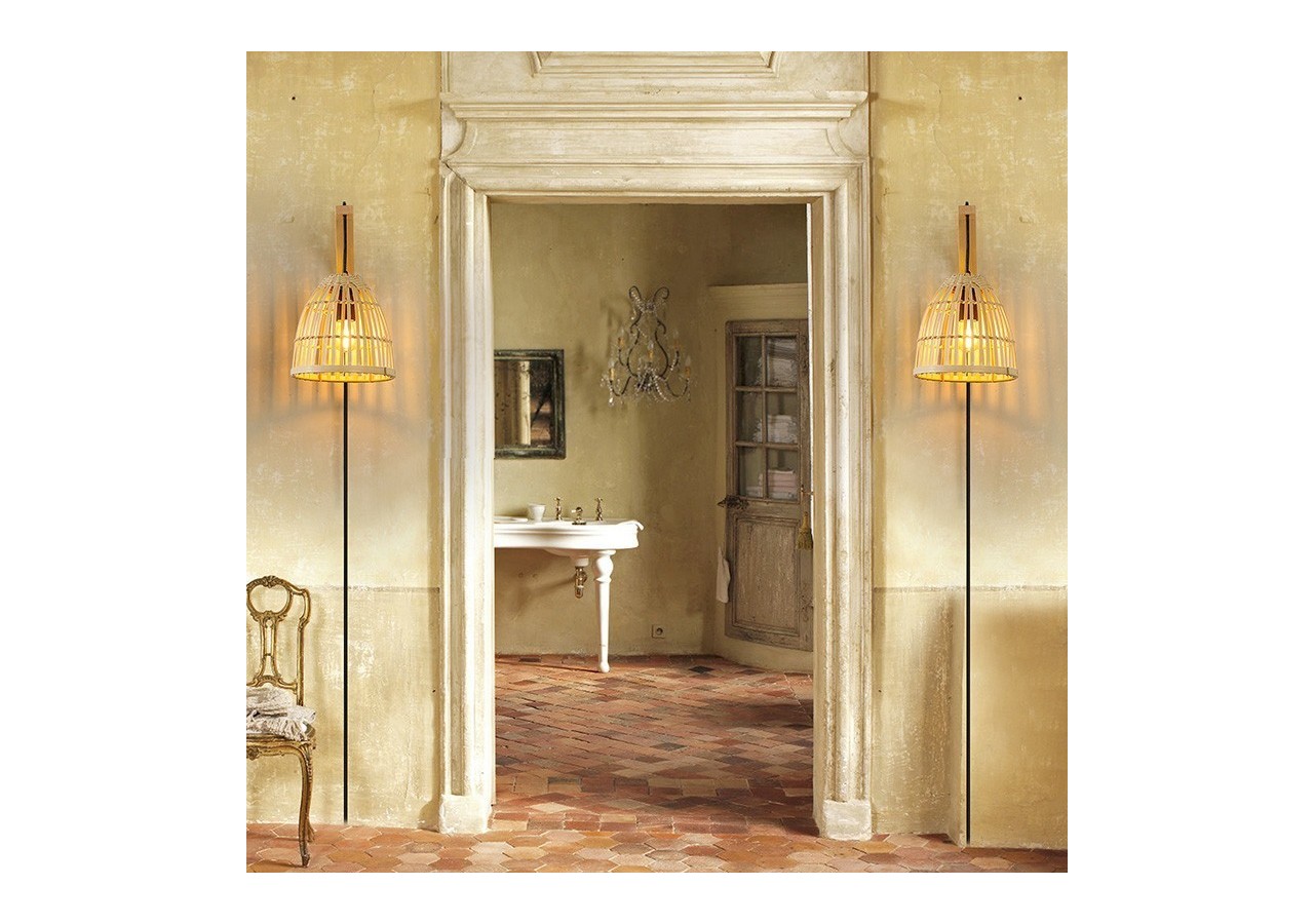 Applique murale en bois avec abat-jour en bambou "CESTA" - LN125-N - Barcelona LED