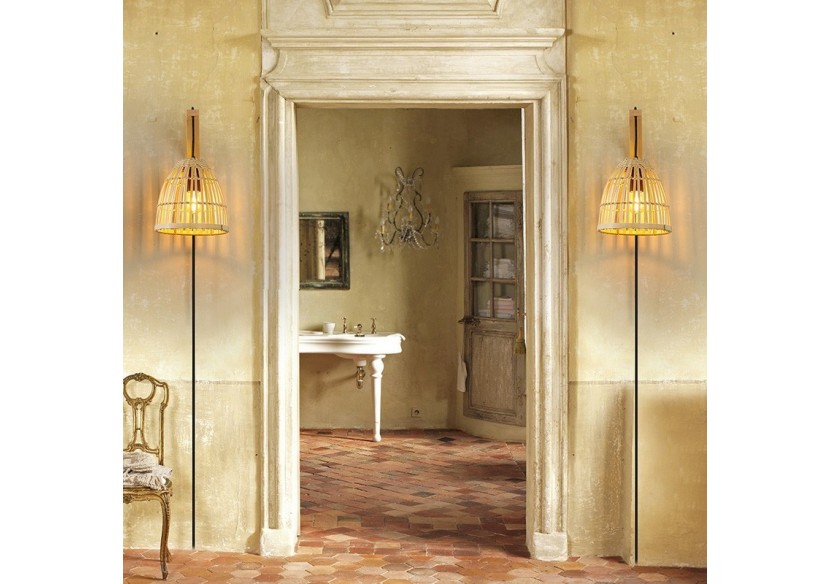 Applique murale en bois avec abat-jour en bambou "CESTA" - LN125-N - Barcelona LED