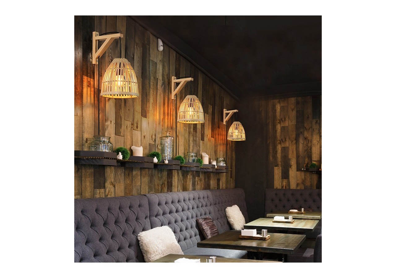 Applique murale en bois avec abat-jour en bambou "CESTA" - LN125-N - Barcelona LED
