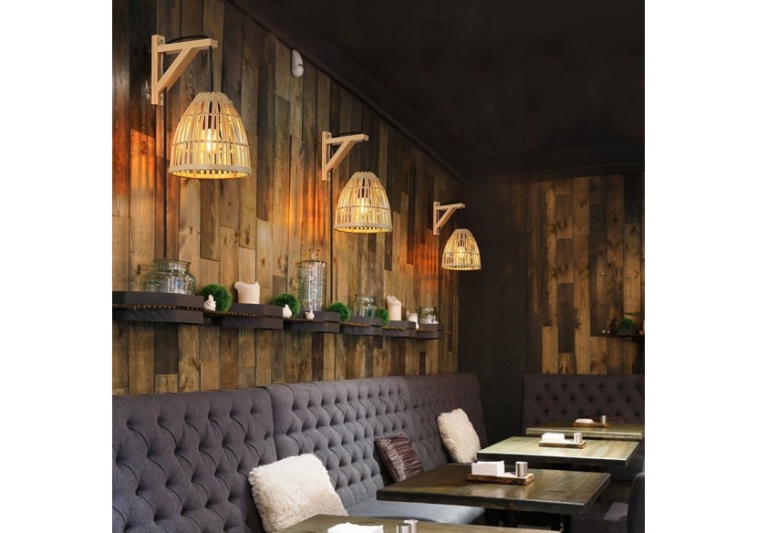 Applique murale en bois avec abat-jour en bambou "CESTA" - LN125-N - Barcelona LED