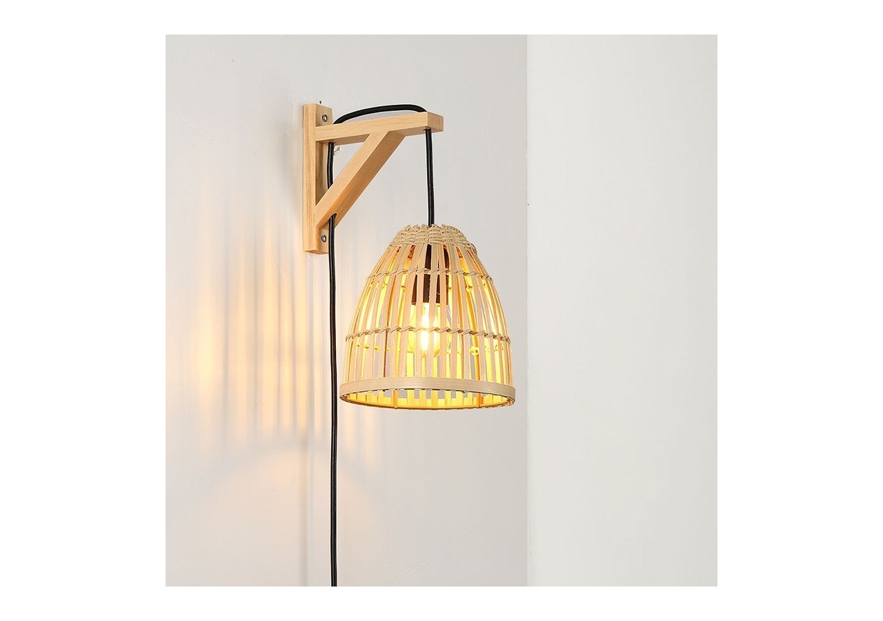 Applique murale en bois avec abat-jour en bambou "CESTA" - LN125-N - Barcelona LED