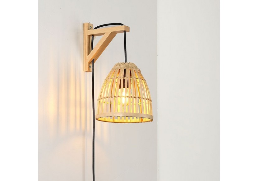 Applique murale en bois avec abat-jour en bambou "CESTA" - LN125-N - Barcelona LED